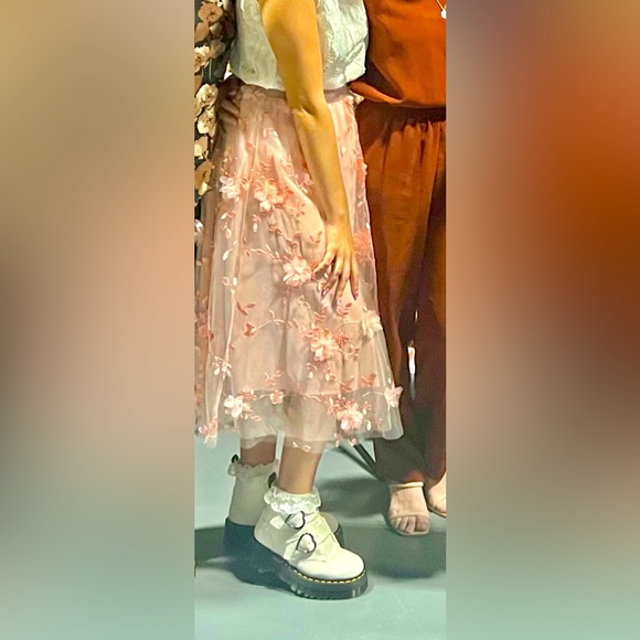 Floral Appliqué Chiffon Maxi Skirt S - Picture 3 of 12